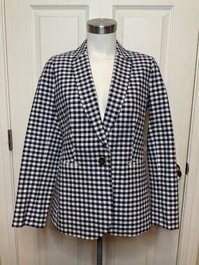 J. Crew Parke Navy Blue & White Plaid Check Blazer, Size 4, NWT! $178